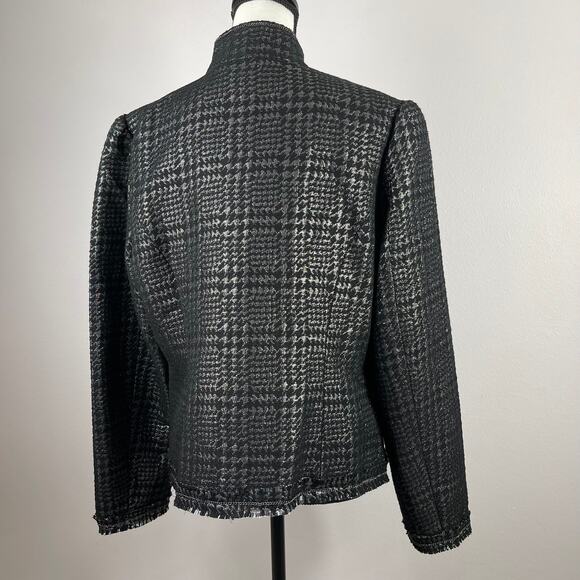 Apart Black & Sparkly Silver Tweed Fringe Zip Front Chain Detail Jacket - 12 NWT - Picture 10 of 16